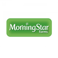 "MorningStar Farms" Logo In White Letters Over A Light Green Background