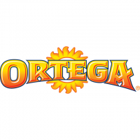 "Ortega" Logo In Bold Yellow/Orange Letters With A Sun Behind It